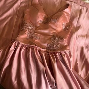 Elegant Pink Satin Dress with Lace Details